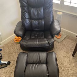 TWO Reclining Chairs With Matching Ottoman, Black Faux Leather