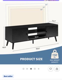 53.5” Black TV Stand with Storage Cabinets