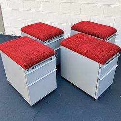 Set Of 4 Knoll Office Mobile Pedestal Rolling File Cabinet Cushion Top Seating