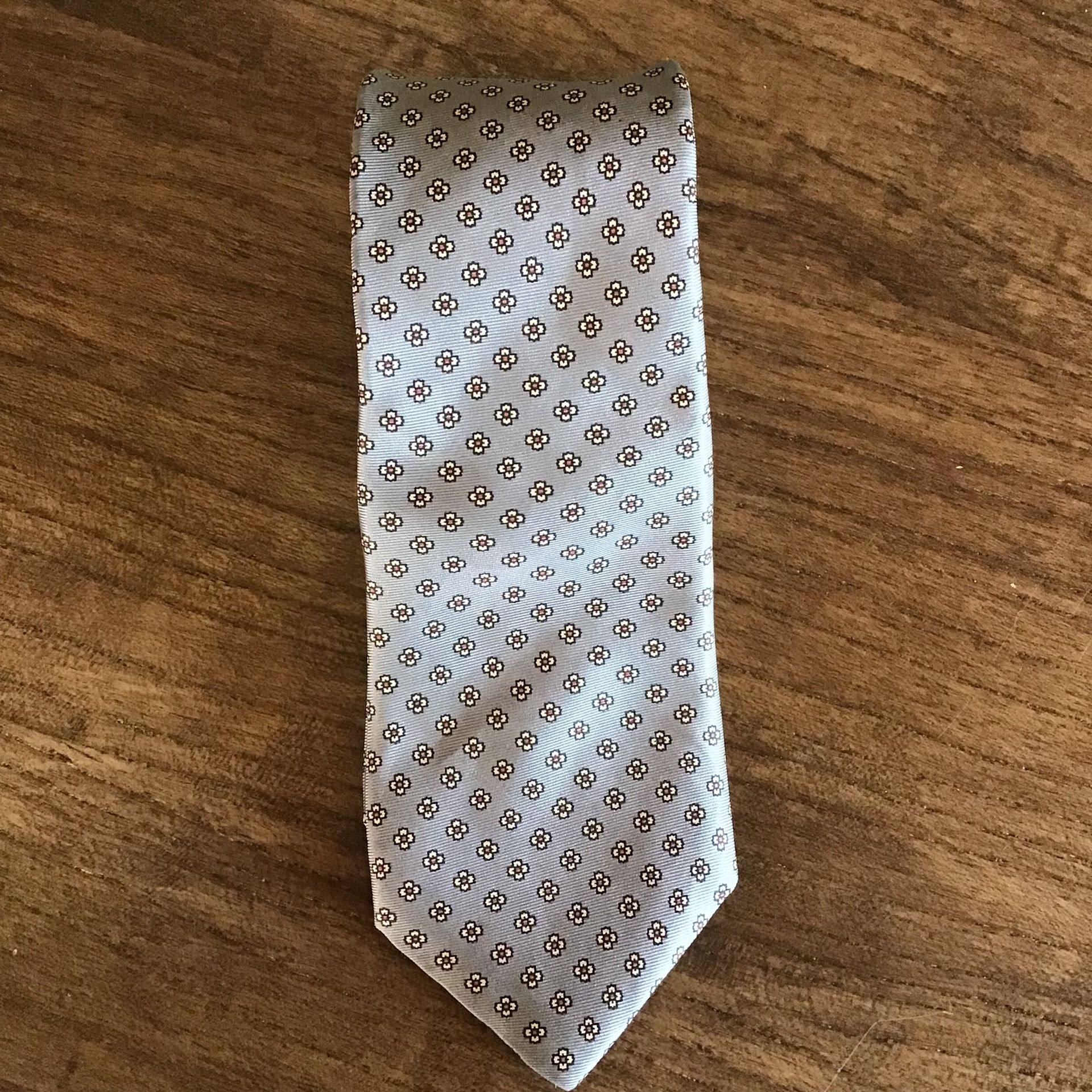 Vintage Chaps Ralph Lauren Silk Silver Flowers Tie