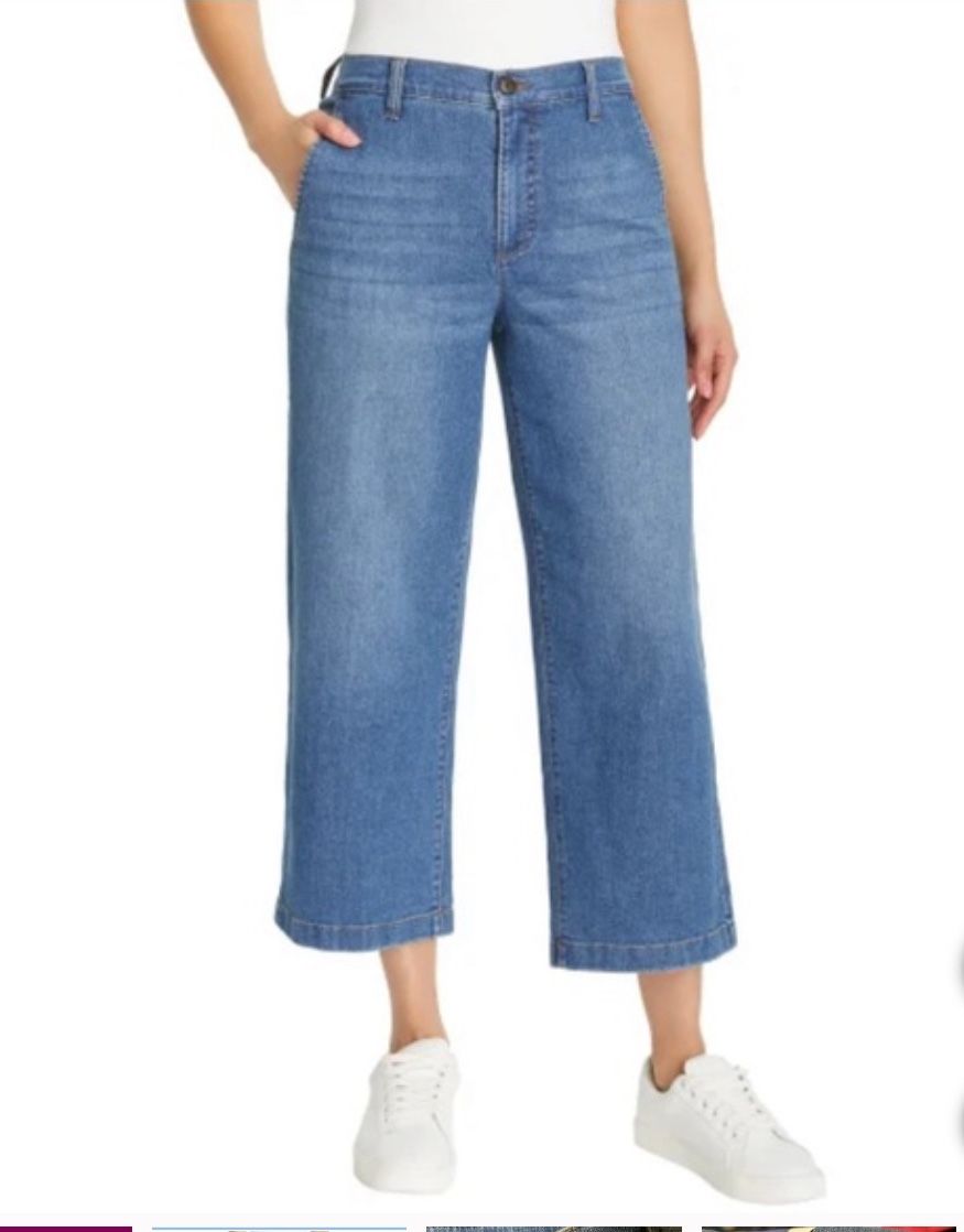 New Ella Moss Women's Wide Leg Crop blue Pant denim