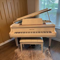 White Baby Grand Piano With Bench