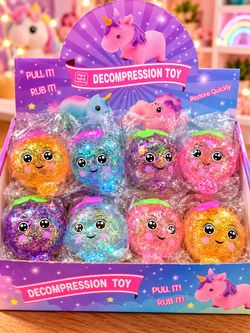 Glitter Fruit Decompression Squeeze Toys – 8 Pack