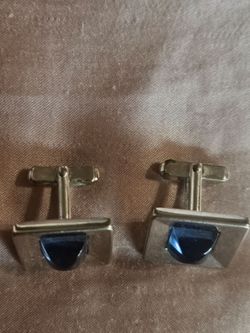 Silver Men's Cufflinks with Blue Stone Accent