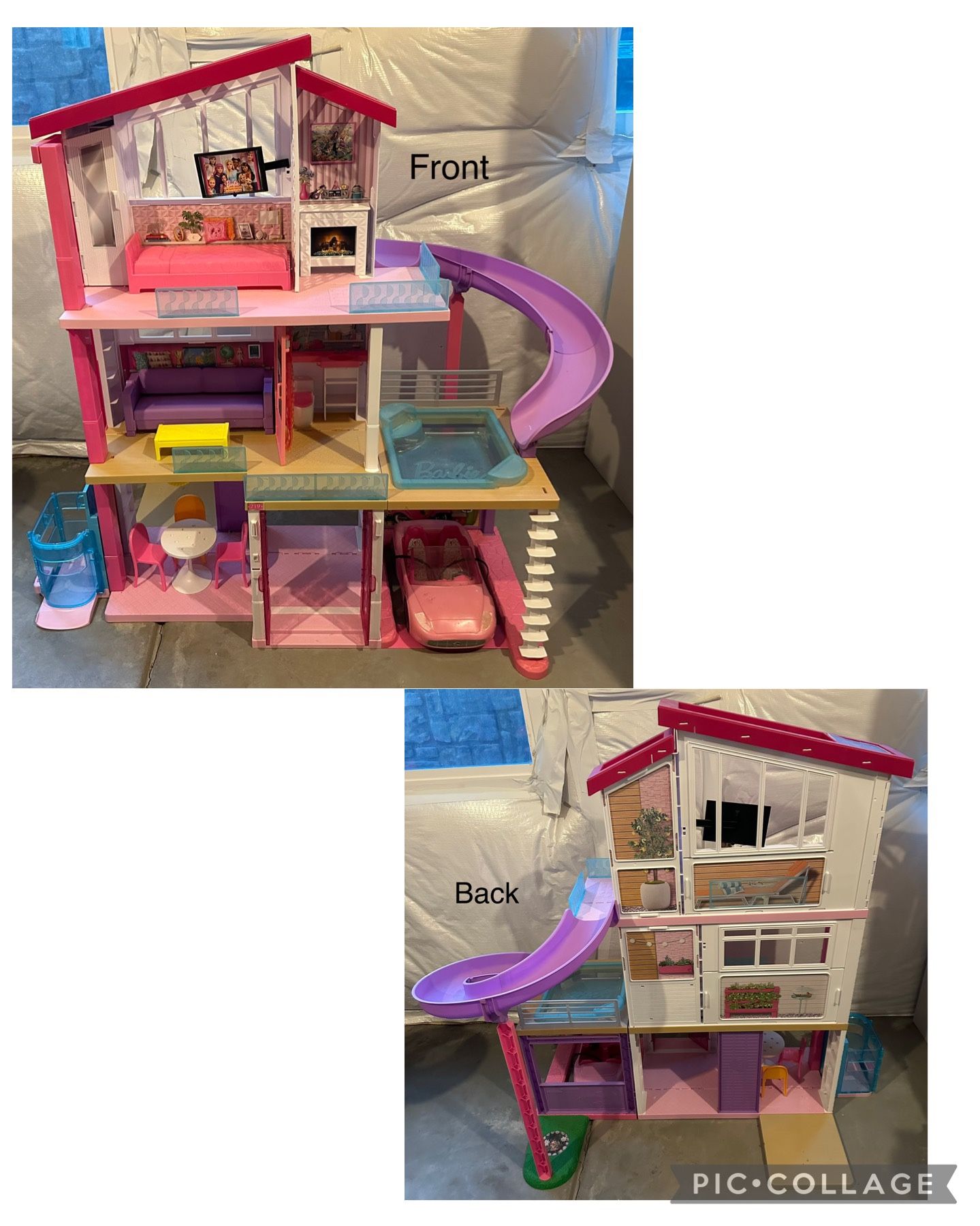 Barbie dream house with lots of Barbies,clothing & accessories