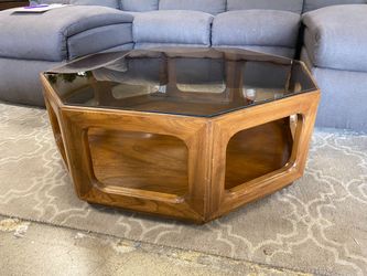 MCM Rolling Smokey Glass Top Octagon Coffee Table