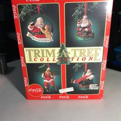 1991 Christmas Coca Cola 4 Trim A Tree Santa Collection Ornaments