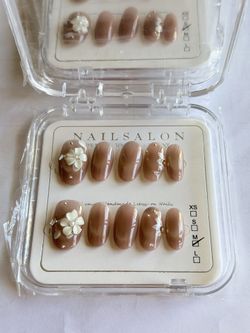 Handmade Press-on Nails | Cat Eye Floral Design | Size S,M