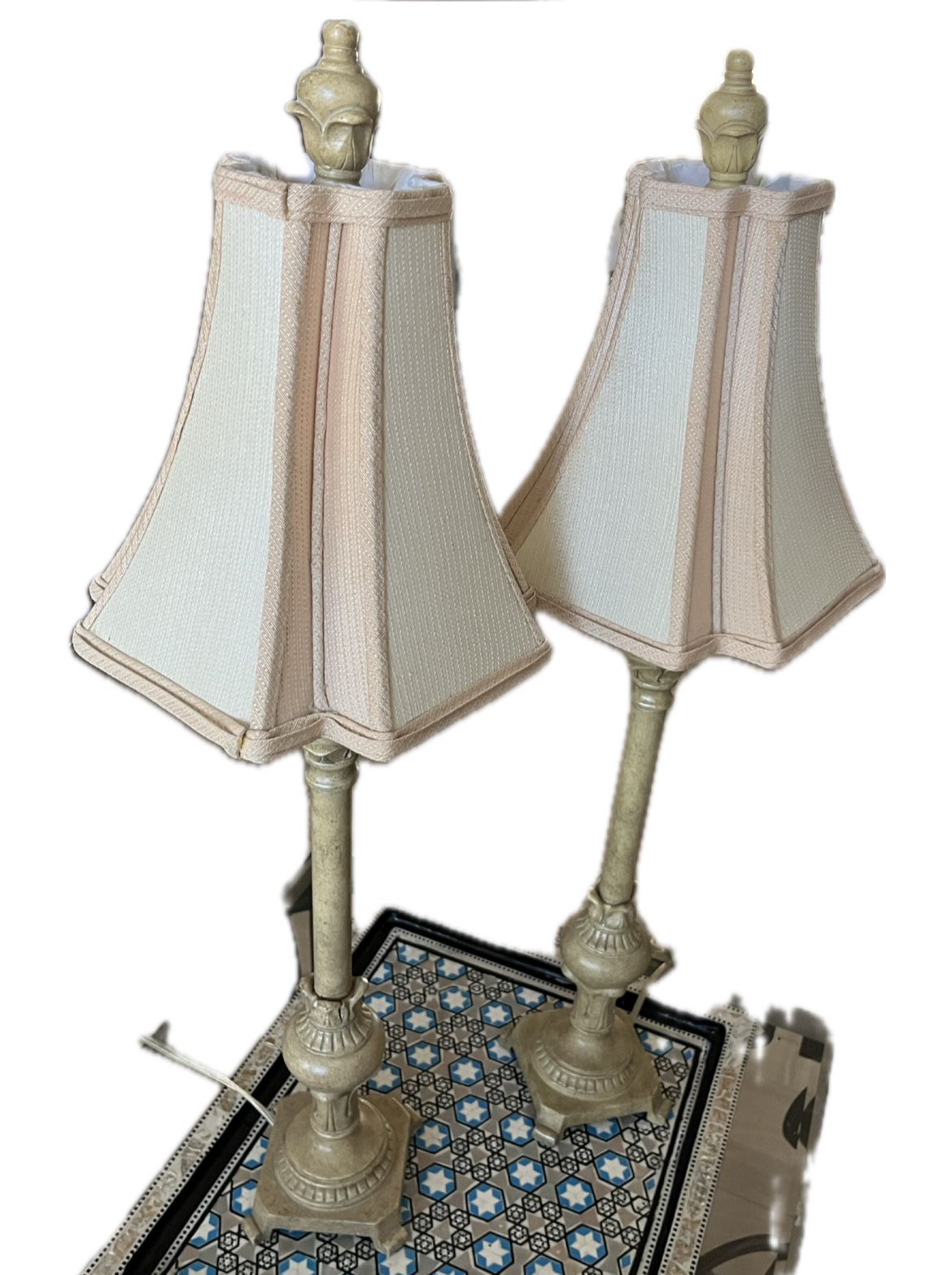 Antique Egypt Imported Beige Table Lamps - Set of 2