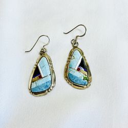 Southwest Turquoise Inlay Teardrop Earrings – Sterling Silver