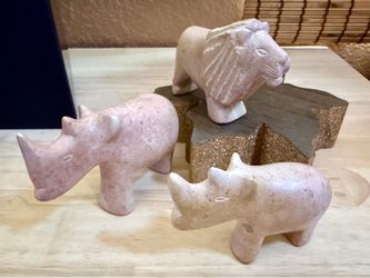 3 x Carved Soapstone African Animals