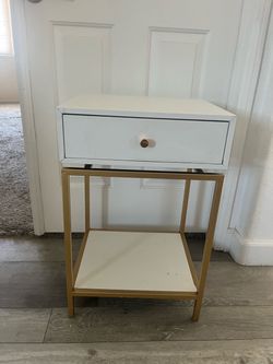 White and Gold Nightstand with Drawer