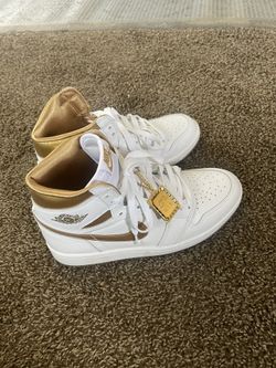 Metallic Gold And White Retro 1s Size 8 1/2