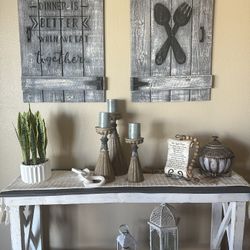 Solid wood table and pictures, both for $200