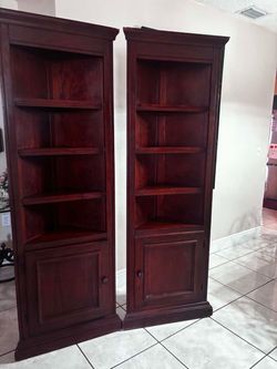Pair Of Corner Bookshelves 23.5”Lx16”Wx73”H