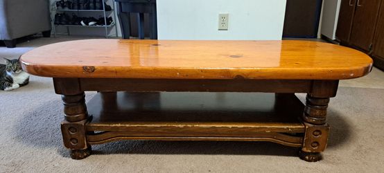 Rustic Solid Pine Coffee Table with Lower Shelf