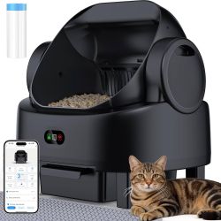 Self Cleaning Litter Box, Multiple Smart Safety Sensor, Open Top Automatic Litter Box, Large Capacity Multiple Cats, with APP Control/1 Trash Bag/1 Li