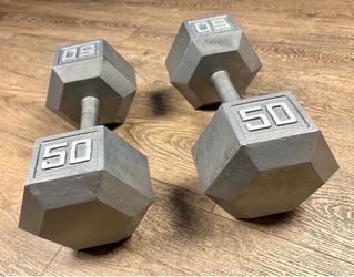 Set of Hex Cast Iron Dumbbells 50 pounders