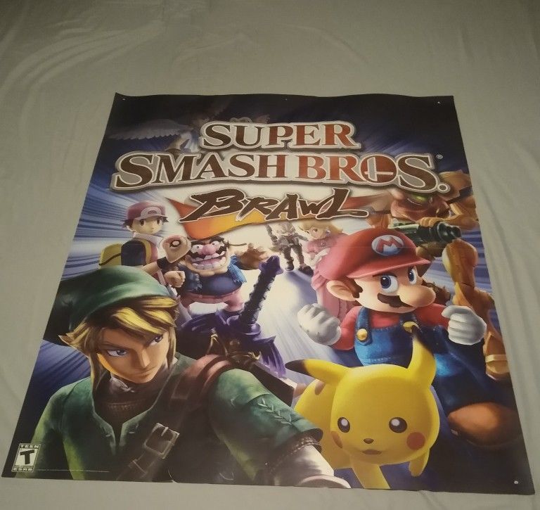 Super Smash Bros Brawl Large Blockbuster Poster (EXTREMELY RARE) Nintendo Wii