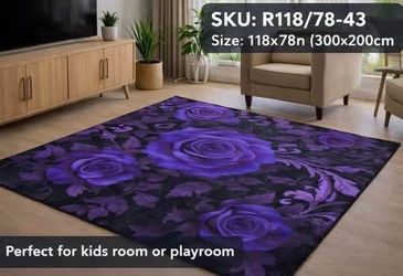 Brand New 118×78 Purple Rose Area Rug – Soft Non-Slip Large Carpet for Living Room
