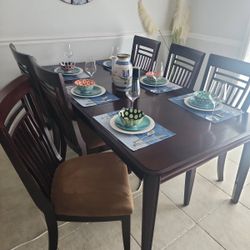 Hardwood Dining Table-Extendable 6 Chairs 