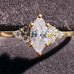 Norm Jewels Solid Gold Marquise Ring Size 9 With CZ Stone 