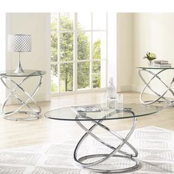 Silver/glass 3 Piece Set Living Room Furniture 
