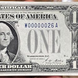 1 DOLLAR BILL LOW SERIAL NUMBER 