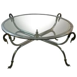 1960s Modernist Maison Jansen Steel & Brass Swan Head Coffee Table for restoration Hollywood regency