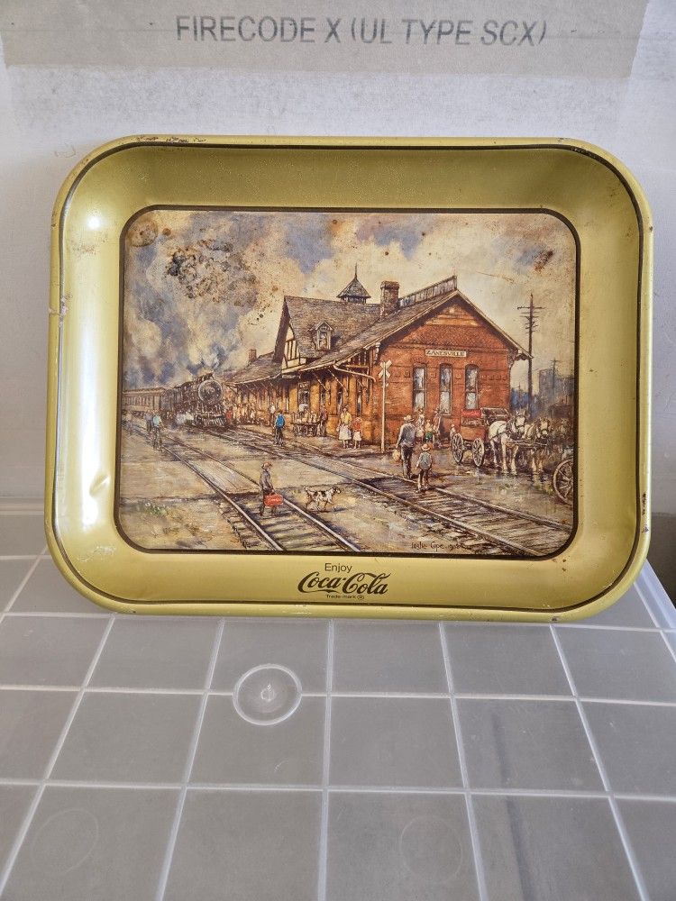 Vintage Coca-Cola Railroad Station Serving Tray