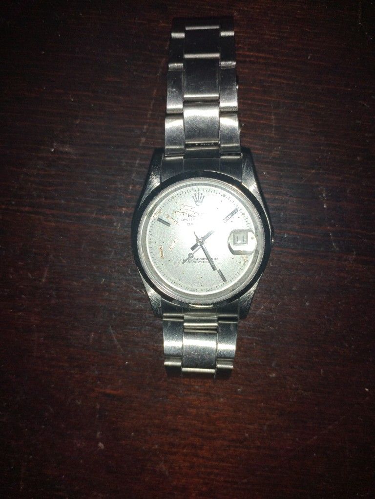 Mens Rolex Oyster Perpetual Date Stainless Steel Rare White Dial 34mm Watch