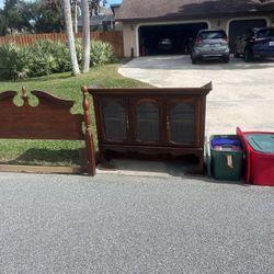 Free queen Headboard, Top Of Hutch And Plastic Bins