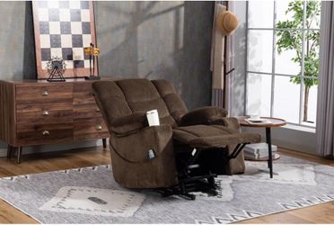 New Electric Massage Lounge Chair with Heating & Standing Assist Velvet Sofa Recliner for Living Room Bedroom Office (Brown + Velvet)