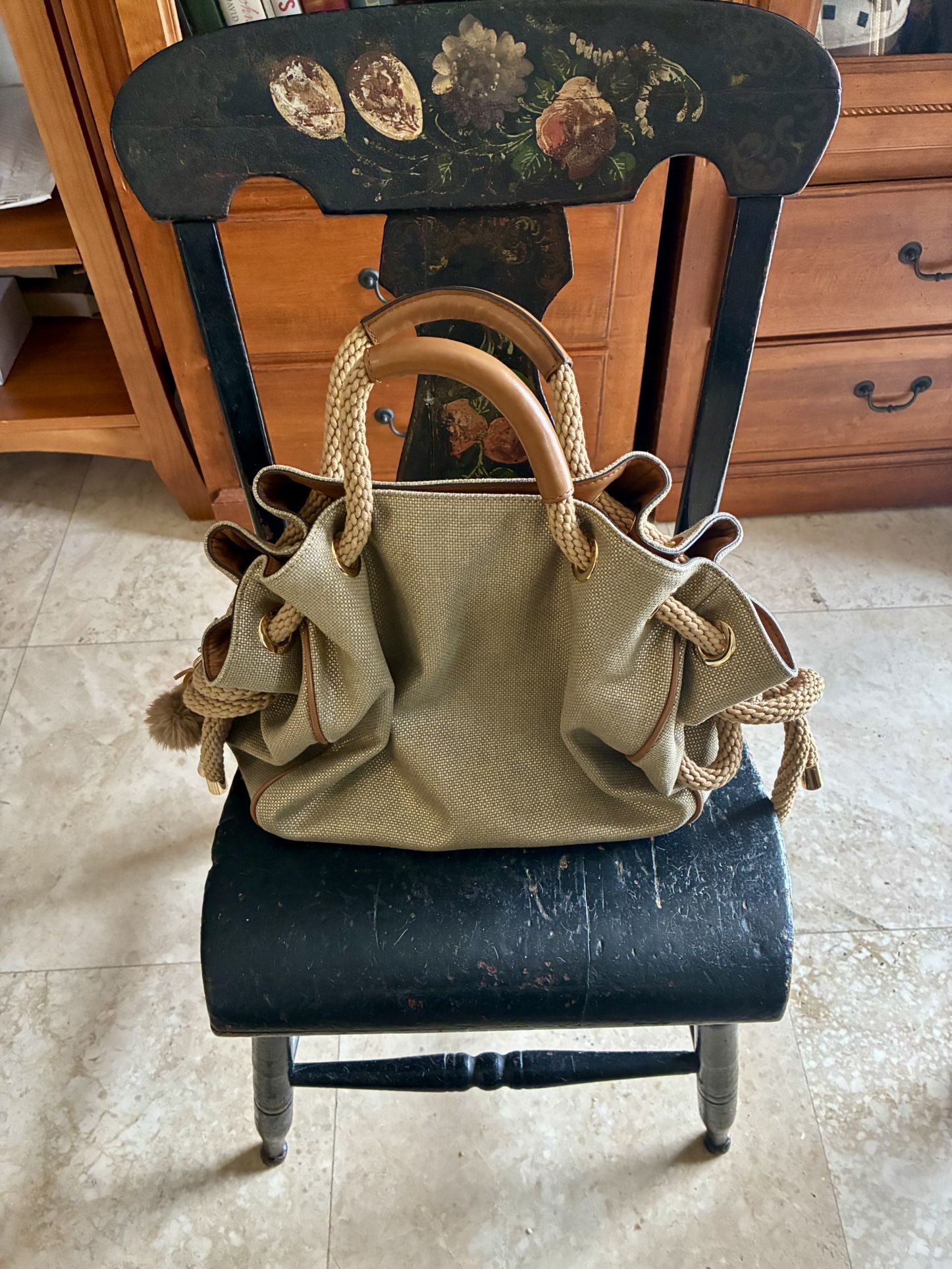 MICHAEL Michael Kors Dalia Gold Canvas Large Shoulder Tote