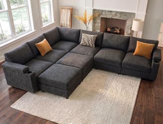 sectional couches for Living Room, Oversized Modular Cloud U Shaped Couch, FSC Certified Chenille, Removable Chaise Sofa (Grey, U Shaped 8 Seat)