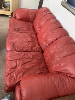 Red REAL leather sofa in great shape!