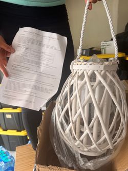Barbara King 12” Wooden Lantern with Tiki Flame LED Candle