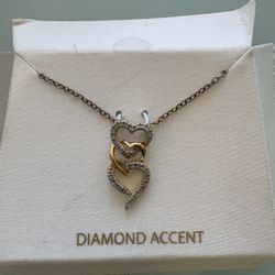 New Sterling Silver Diamond Tri-Heart Necklace 