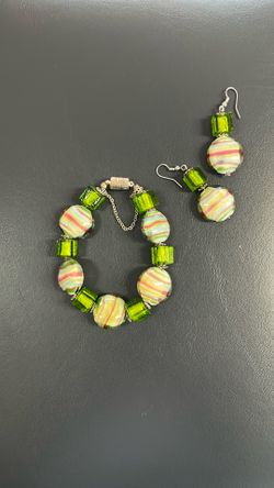 Glass Bead Bracelet And Earrings