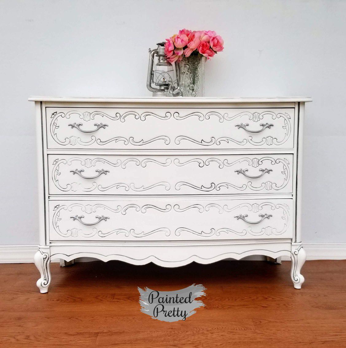 Elegant and Classic White French provincial dresser with 3 large drawers
