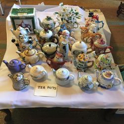 Porcelain teapots. See all pictures. Average price is $10 on most. More or less foursome. Inquire if interested