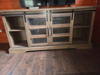 Rustic Wood TV Stand with Sliding Barn Doors
