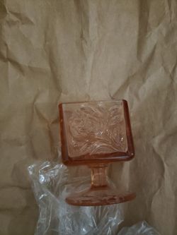 Vintage Tiara Glass square pedestal vase, Rose Coral Color, Small
