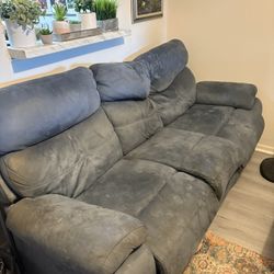 FREE     Blue Double Reclining Sofa