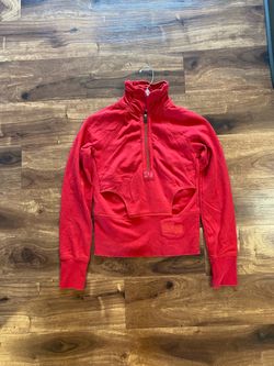 Armani Exchange Red Cropped Quarter-Zip Sweatshirt