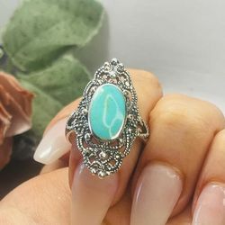 Silver Turquoise Marcasite Ring