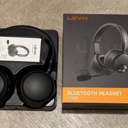 LEVN Bluetooth Headset with Microphone, Wireless Headset with Mic & Mute Button, 60 Hrs Working Time Noise Cancelling Bluetooth Headset 5.3 Multipoint