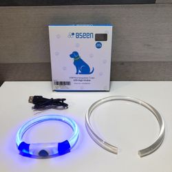 Glow-In-The-Dark Pet Collar For Dog & Cat, LED Dog Collar, USB rechargeable.  - Blue