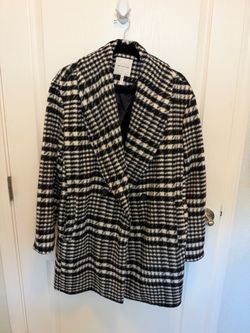 Black & White Plaid Wool Coat L