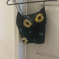 Black Tank top With Sunglasses And Butterflies